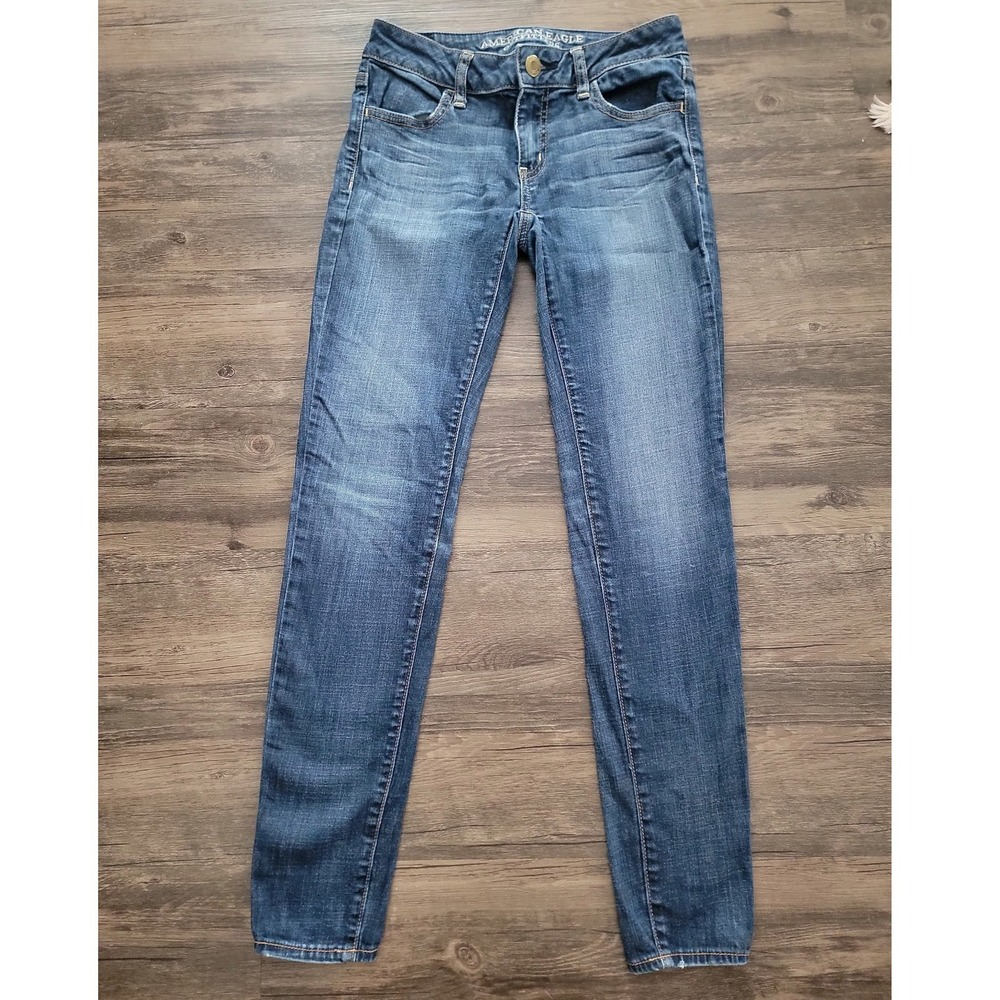 American Eagle Super Stretch Skinny Jeans Medium Wash Low Rise Womens 28x29
